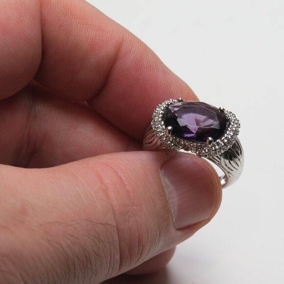 *925 Sterling Silver Diamond Amethyst Ring